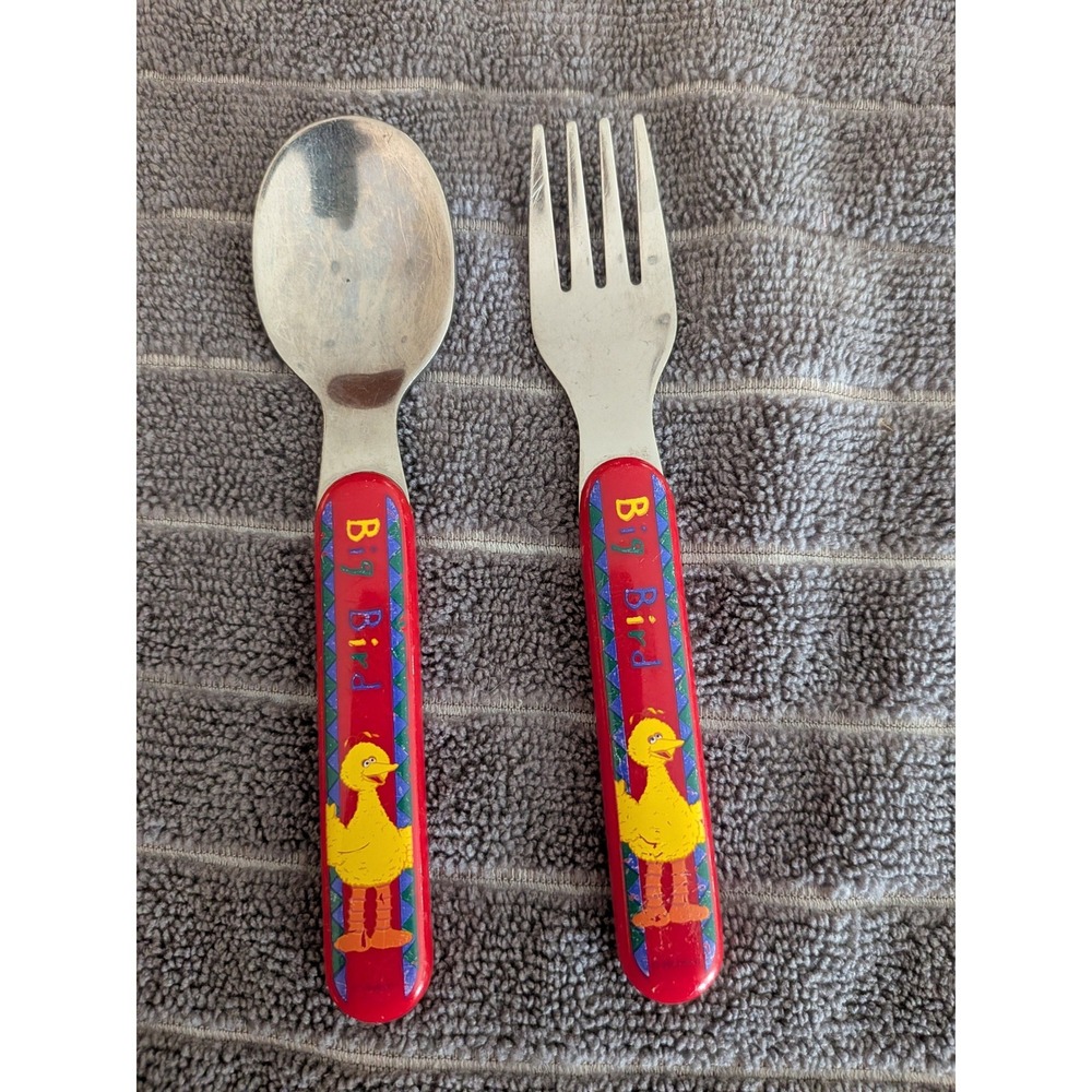 Gerber Graduates Vintage Sesame Street Big Bird Kids Spoon Fork Set Stainless